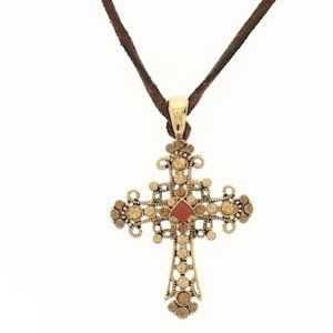 Lia Sophia Cross Necklace on Leather Cord